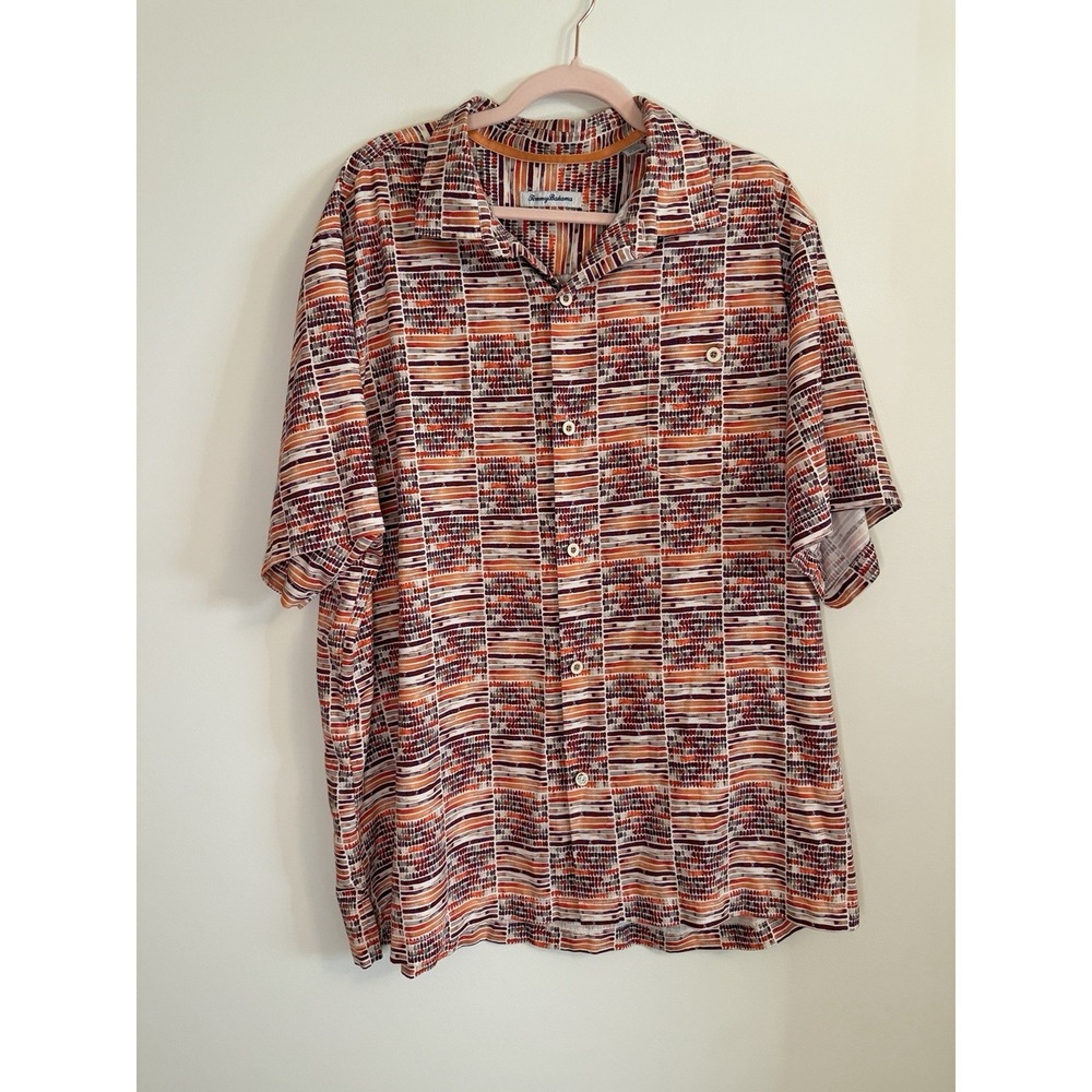 Tommy Bahama Rio Geo Silk Blend Camp Shirt Men's XXL Abstract Geometric Orange